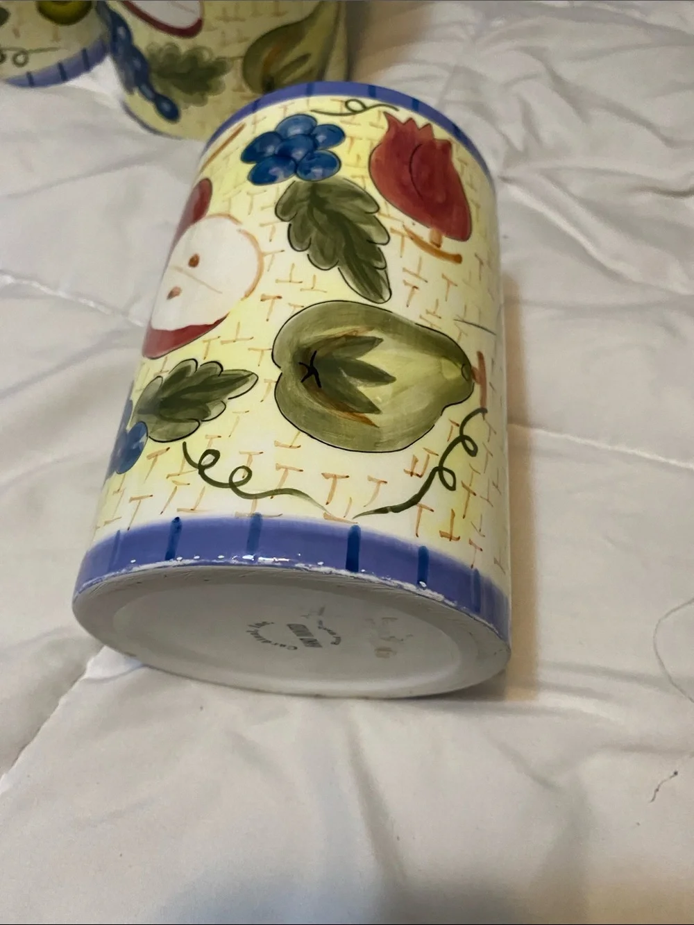 Hand-Painted Ceramic Fruit Canister Set - Yellow & Blue